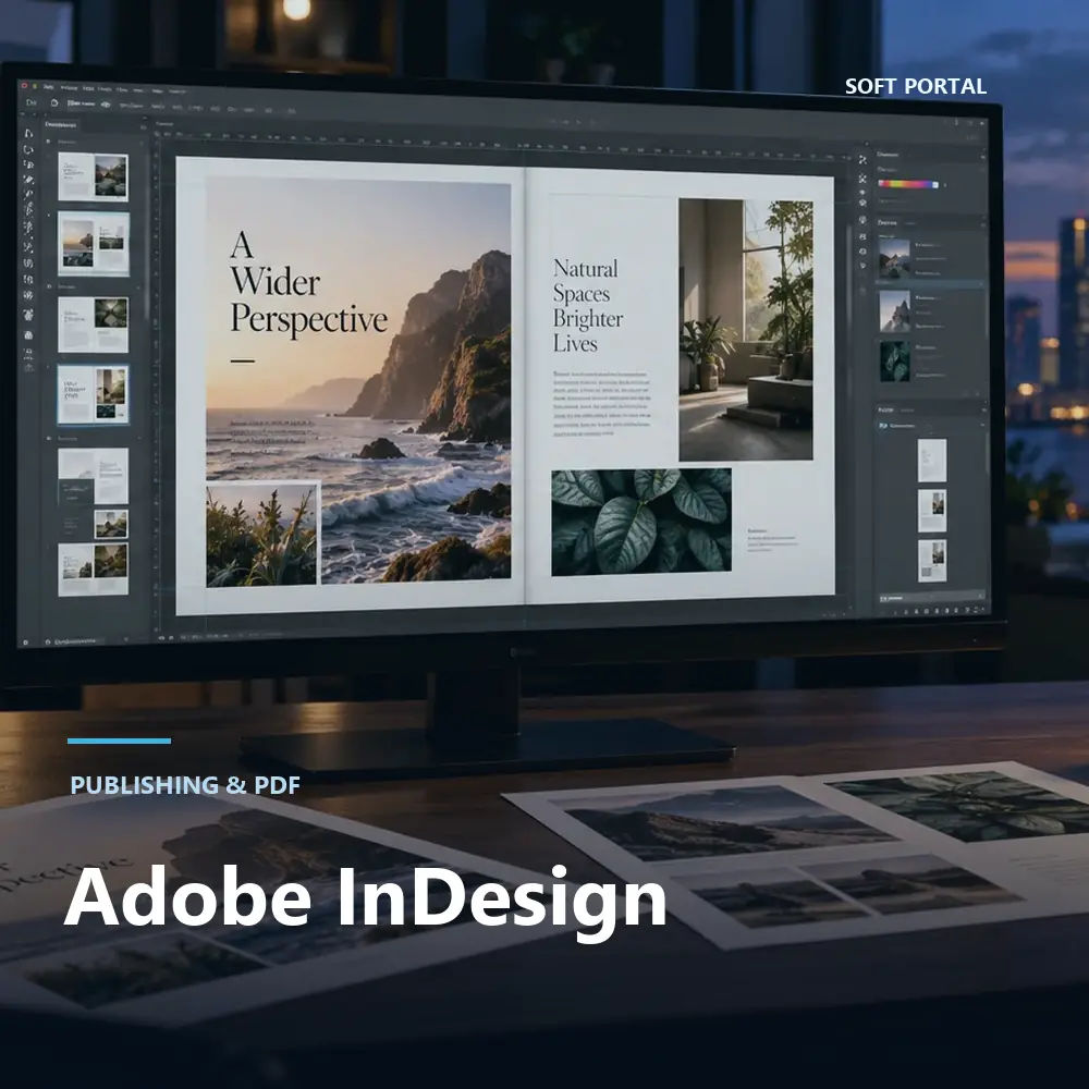 Editorial artwork for Adobe InDesign in a Windows workspace
