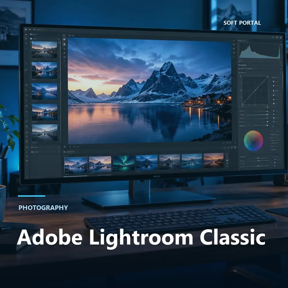 Editorial artwork for Adobe Lightroom Classic in a Windows workspace