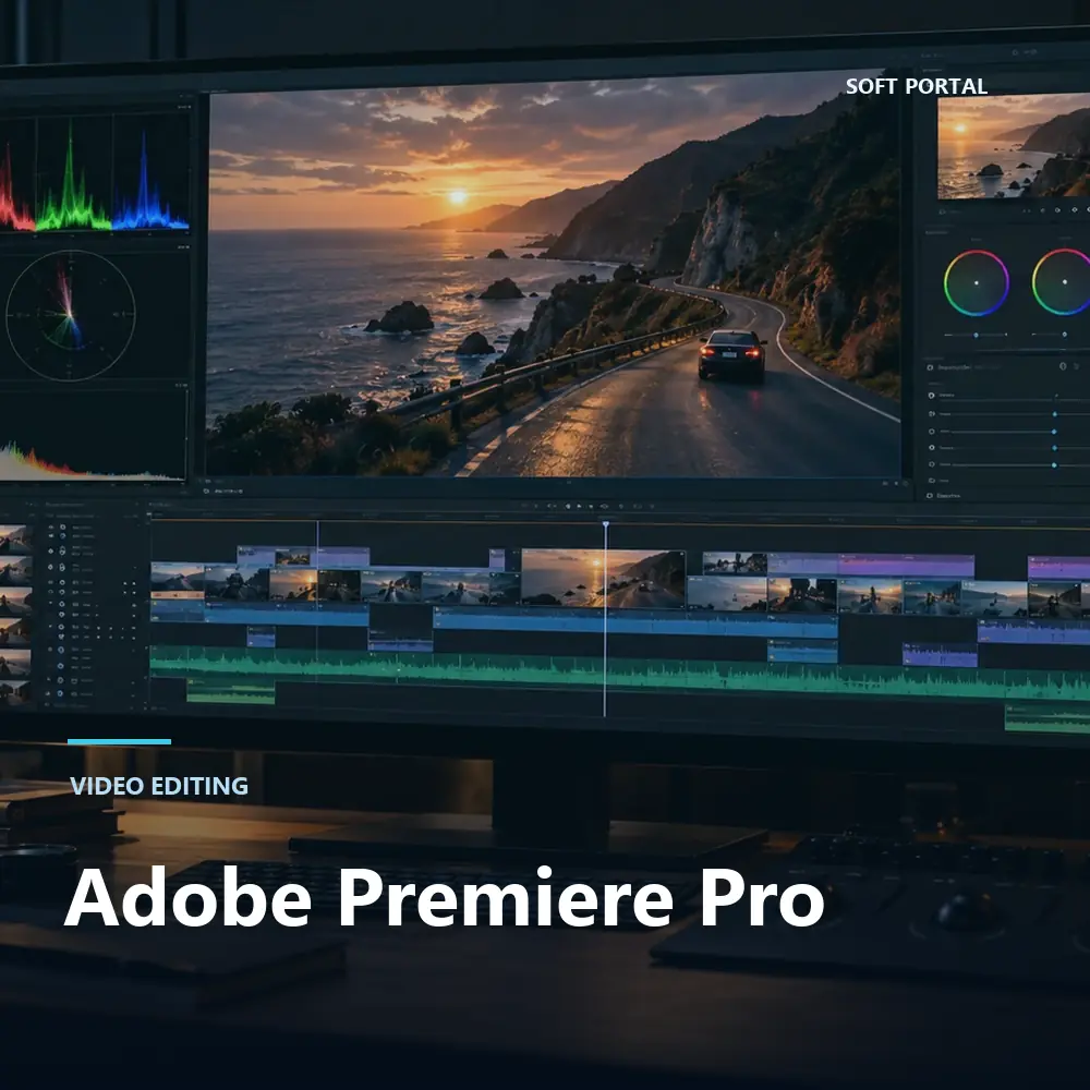 Editorial artwork for Adobe Premiere Pro on a Windows workstation