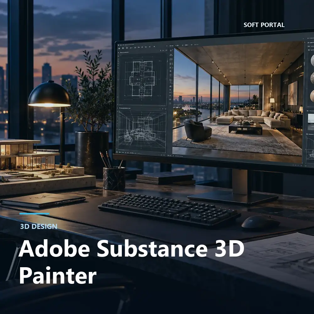 Editorial artwork for Adobe Substance 3D Painter in a Windows workspace
