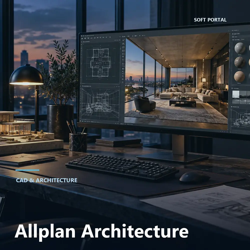 Editorial artwork for Allplan Architecture in a Windows workspace