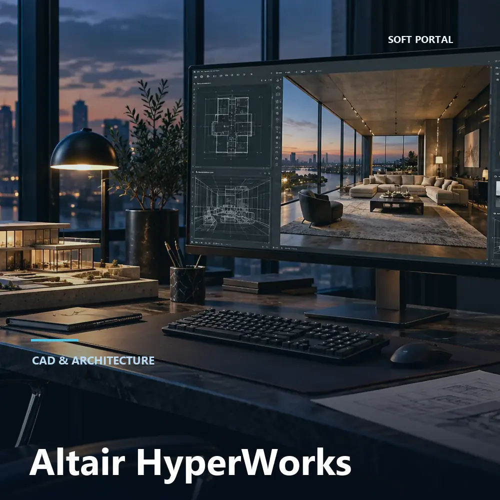 Editorial artwork for Altair HyperWorks in a Windows workspace