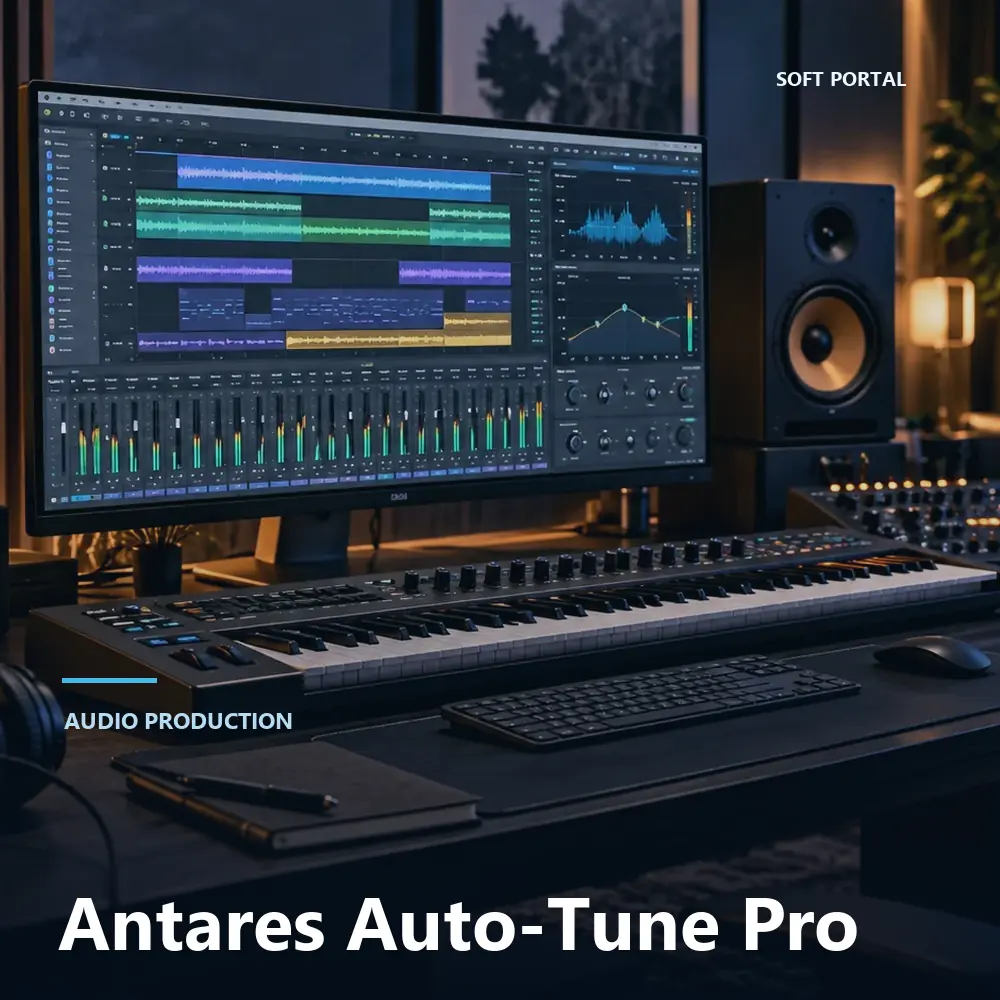 Editorial artwork for Antares Auto-Tune Pro in a Windows workspace