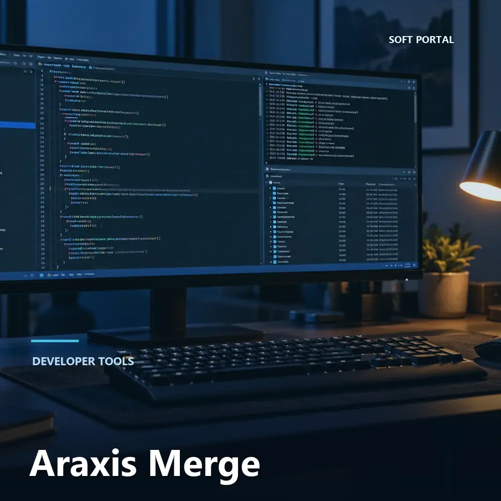 Editorial artwork for Araxis Merge in a Windows workspace