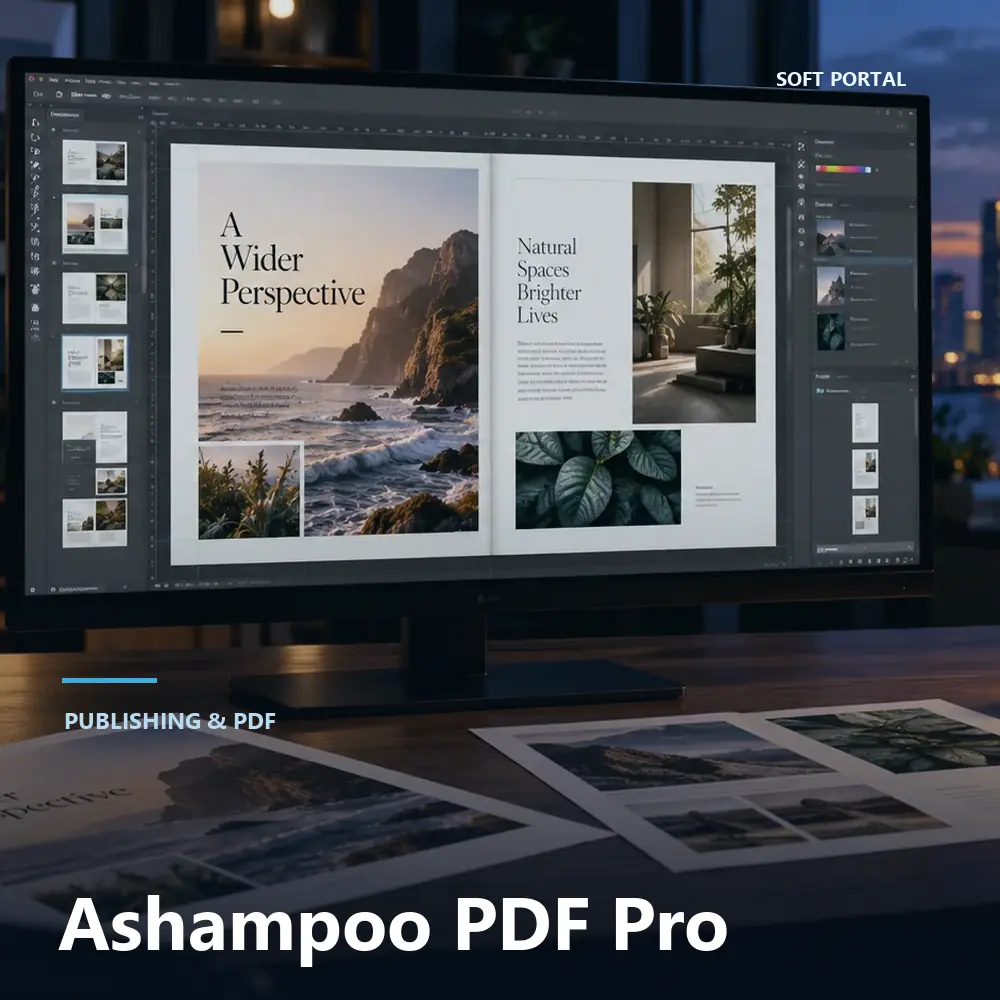 Editorial artwork for Ashampoo PDF Pro in a Windows workspace