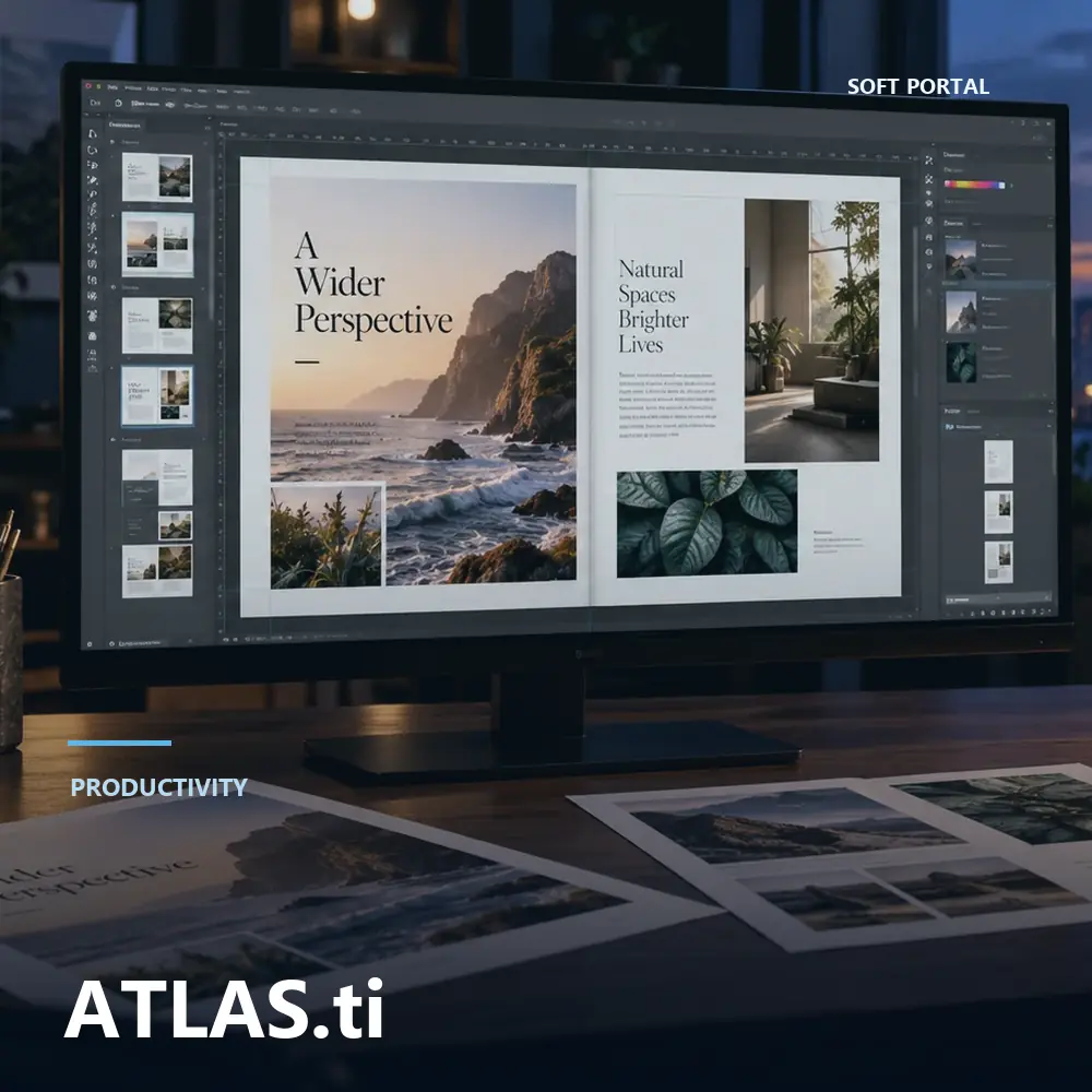 Editorial artwork for ATLAS.ti in a Windows workspace