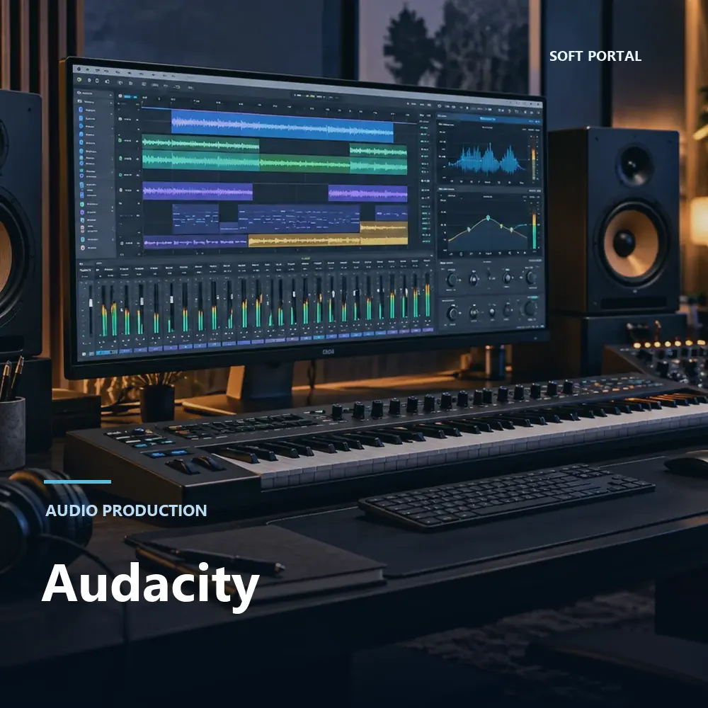 Editorial artwork for Audacity in a Windows workspace