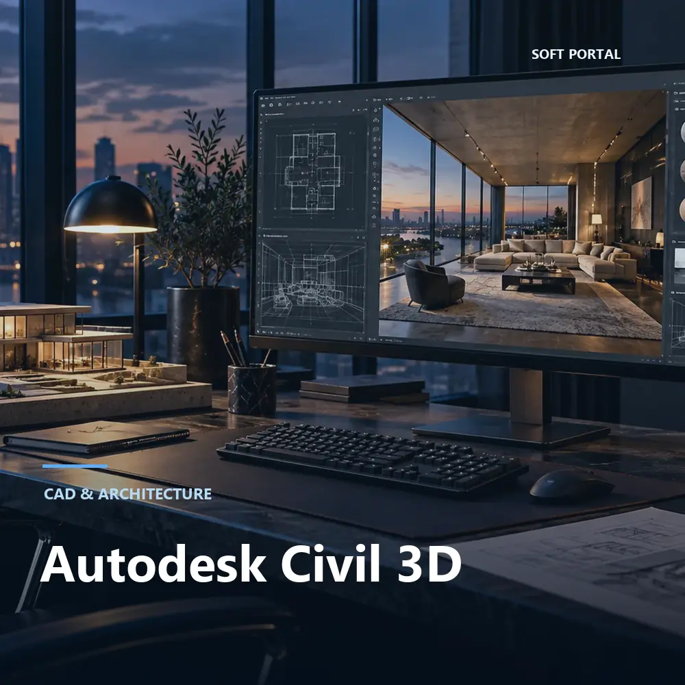 Editorial artwork for Autodesk Civil 3D in a Windows workspace