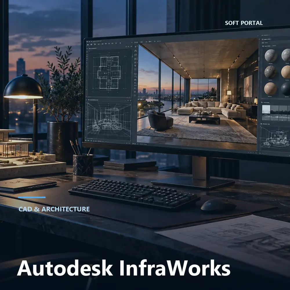 Editorial artwork for Autodesk InfraWorks in a Windows workspace