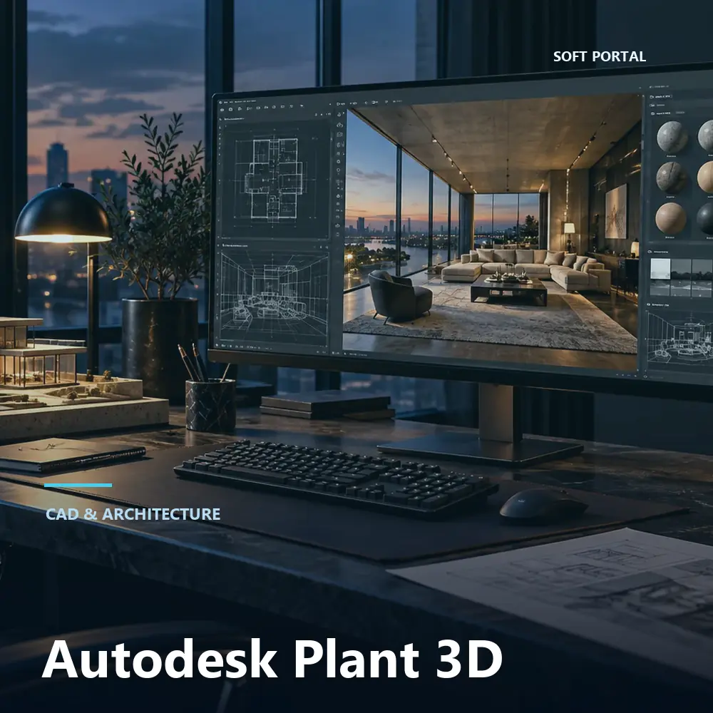 Editorial artwork for Autodesk Plant 3D in a Windows workspace