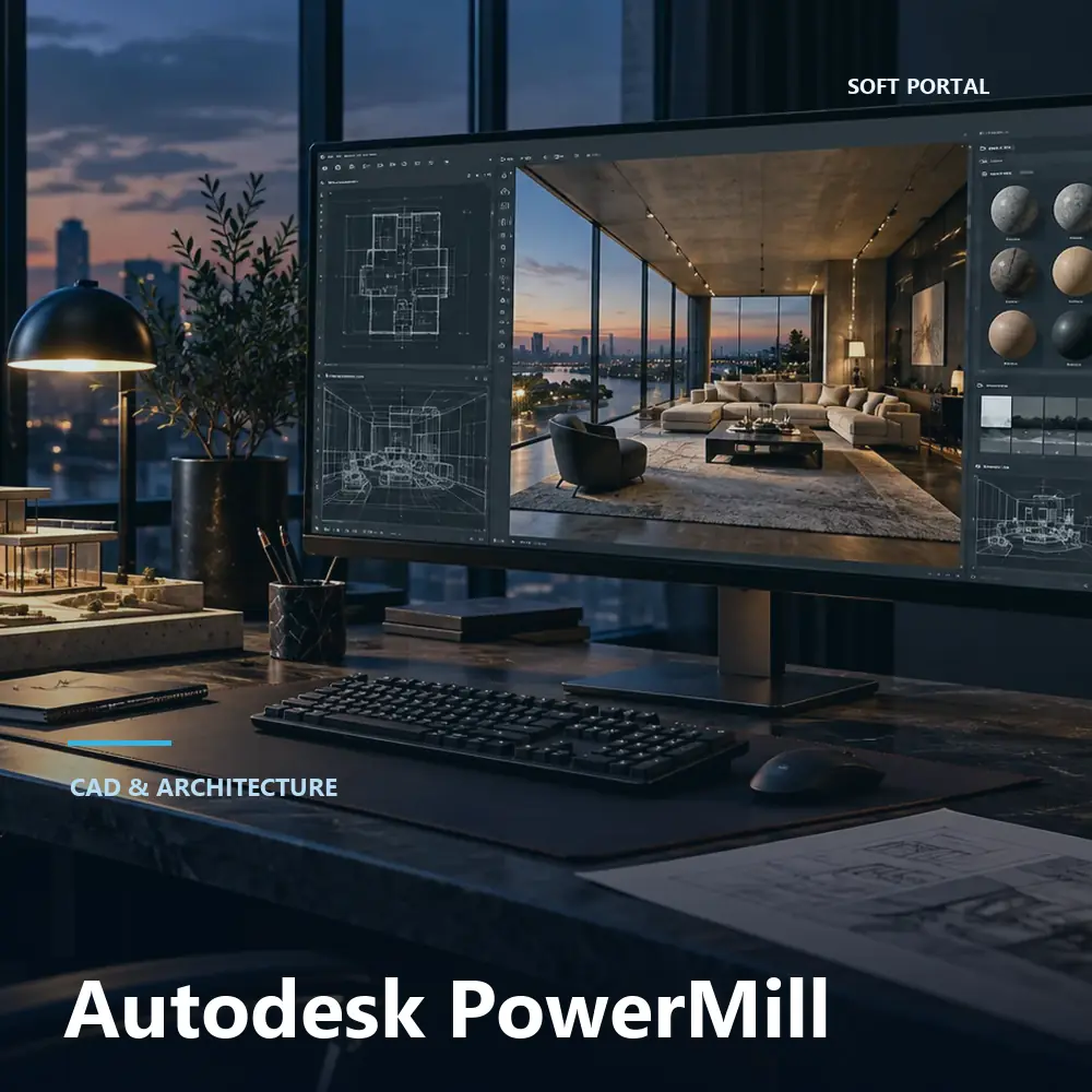 Editorial artwork for Autodesk PowerMill in a Windows workspace