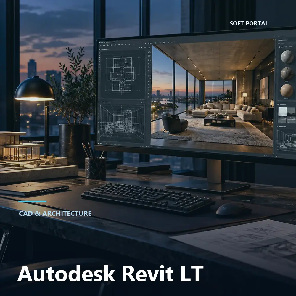 Editorial artwork for Autodesk Revit LT in a Windows workspace