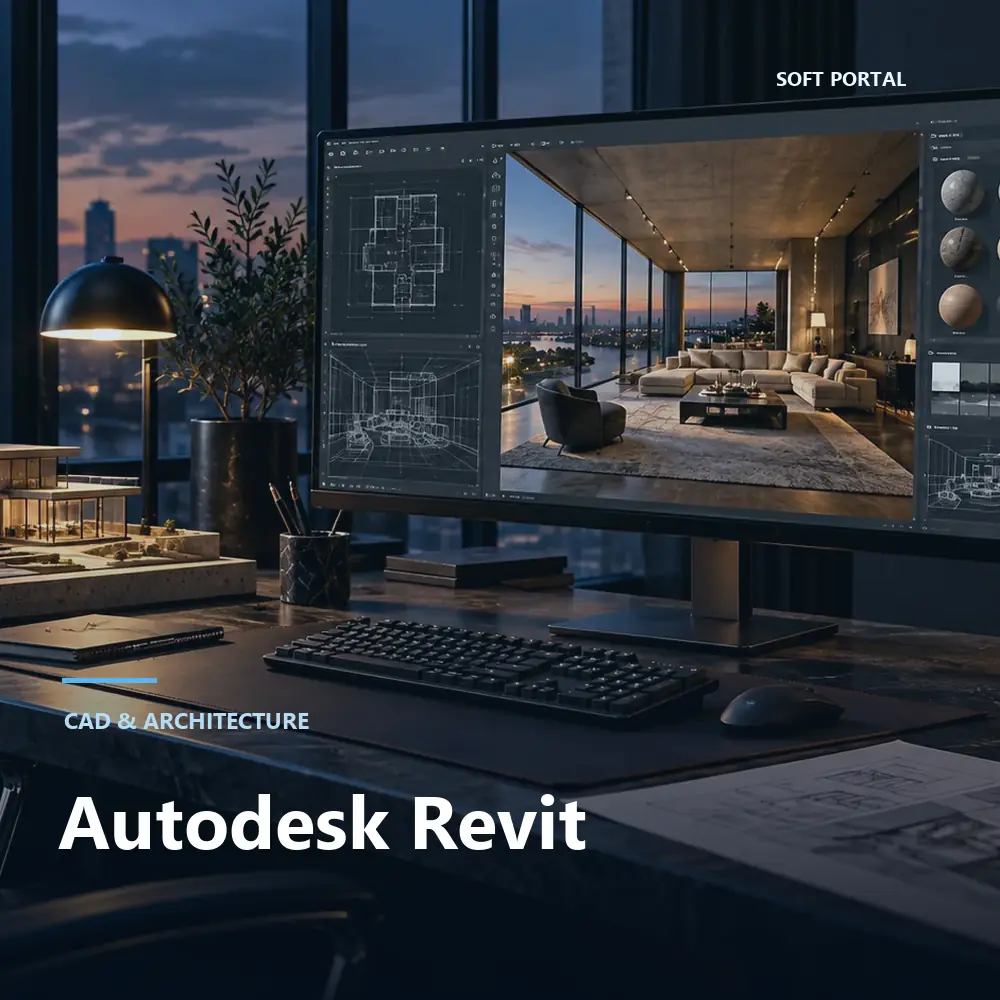 Editorial artwork for Autodesk Revit in a Windows workspace