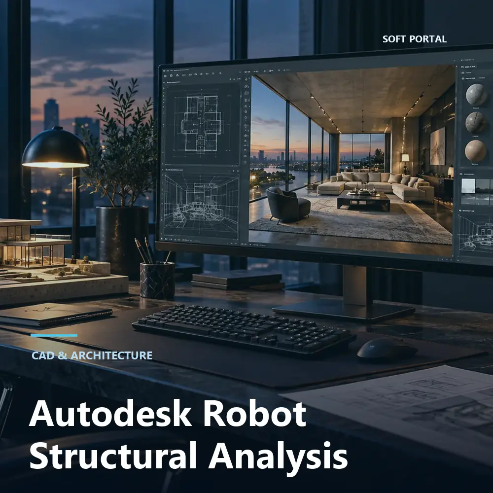 Editorial artwork for Autodesk Robot Structural Analysis in a Windows workspace