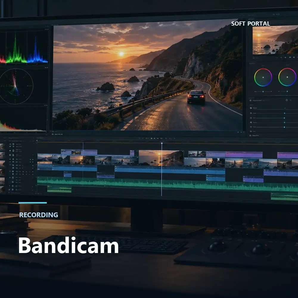 Editorial artwork for Bandicam in a Windows workspace
