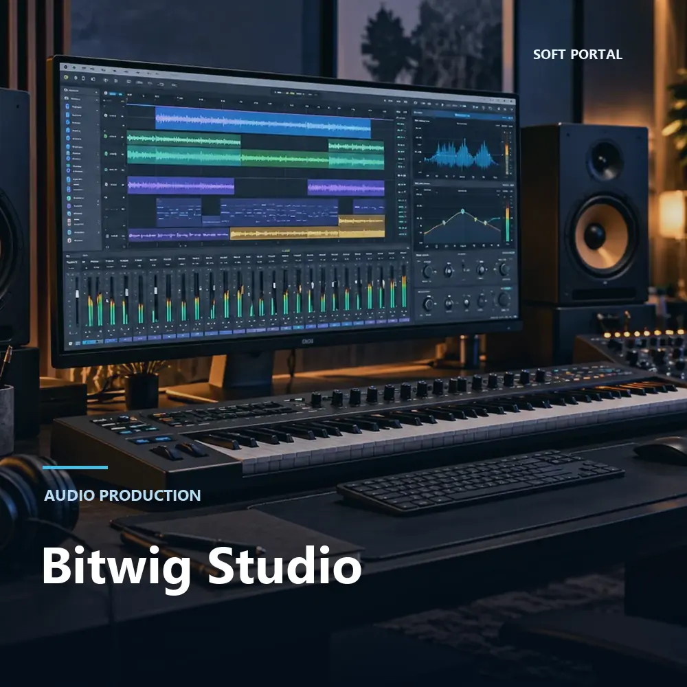 Editorial artwork for Bitwig Studio in a Windows workspace