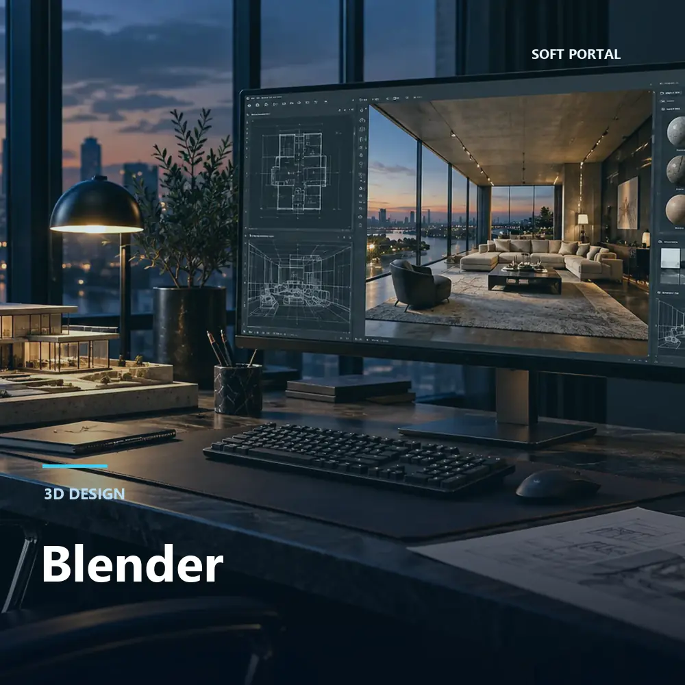 Editorial artwork for Blender in a Windows workspace