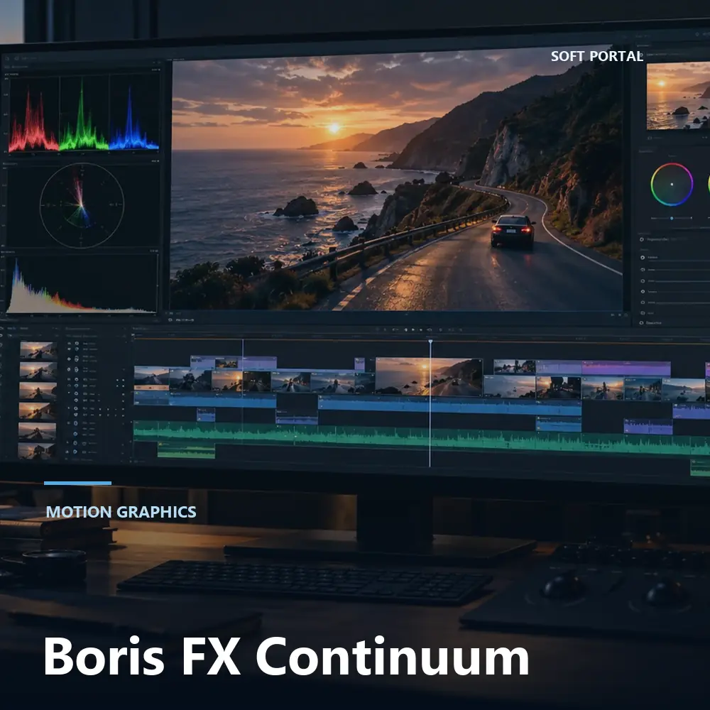 Editorial artwork for Boris FX Continuum in a Windows workspace
