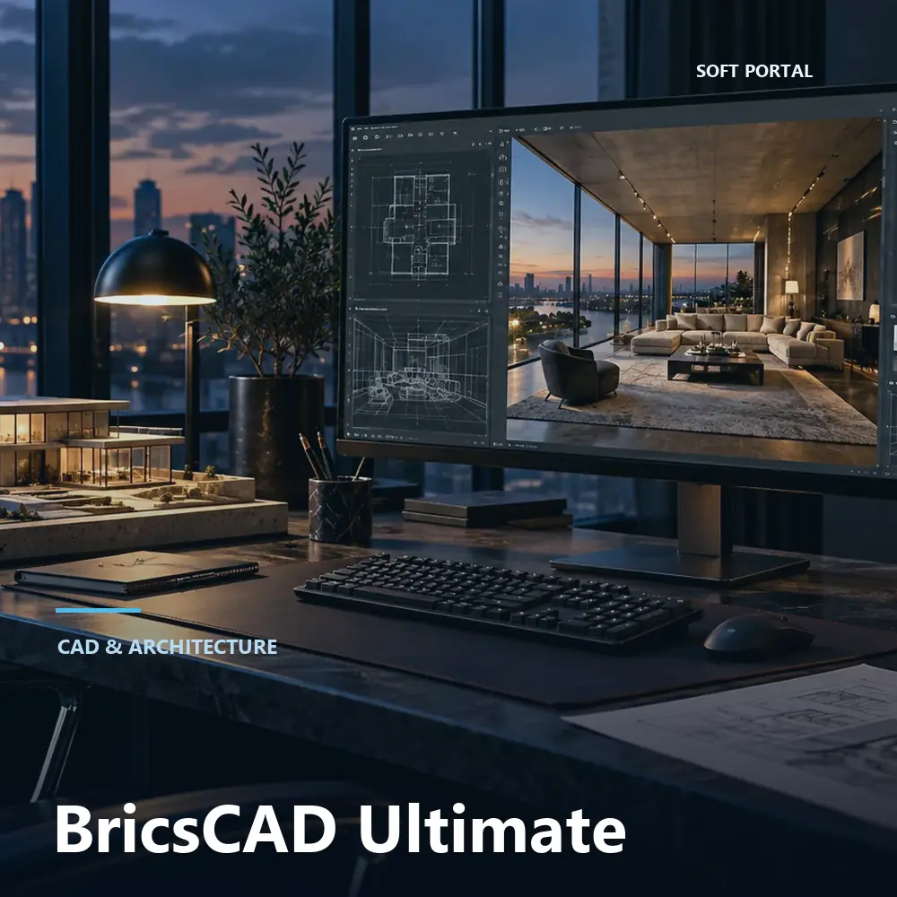 Editorial artwork for BricsCAD Ultimate in a Windows workspace