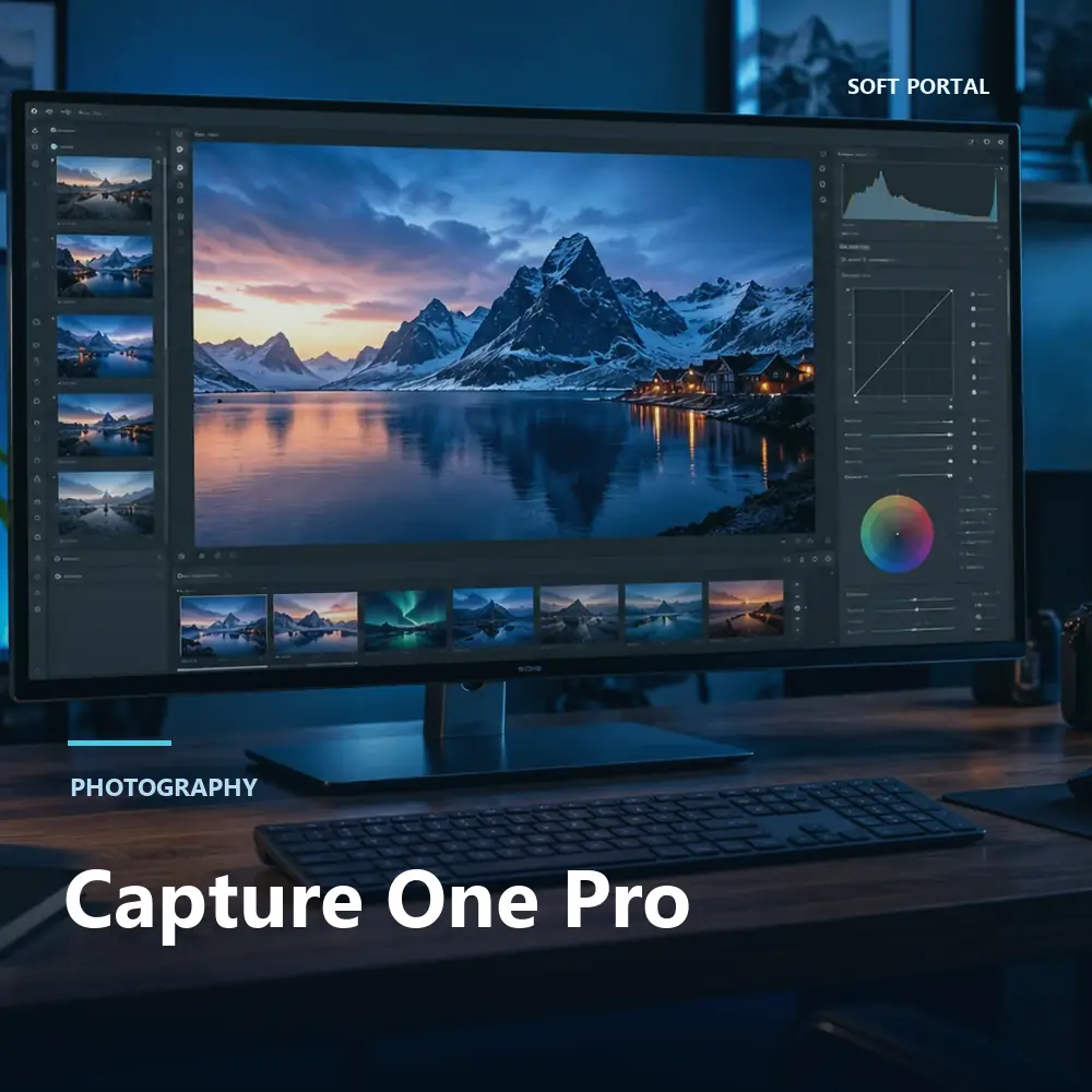 Editorial artwork for Capture One Pro in a Windows workspace