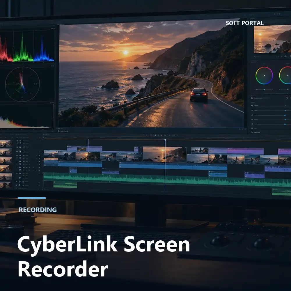 Editorial artwork for CyberLink Screen Recorder in a Windows workspace