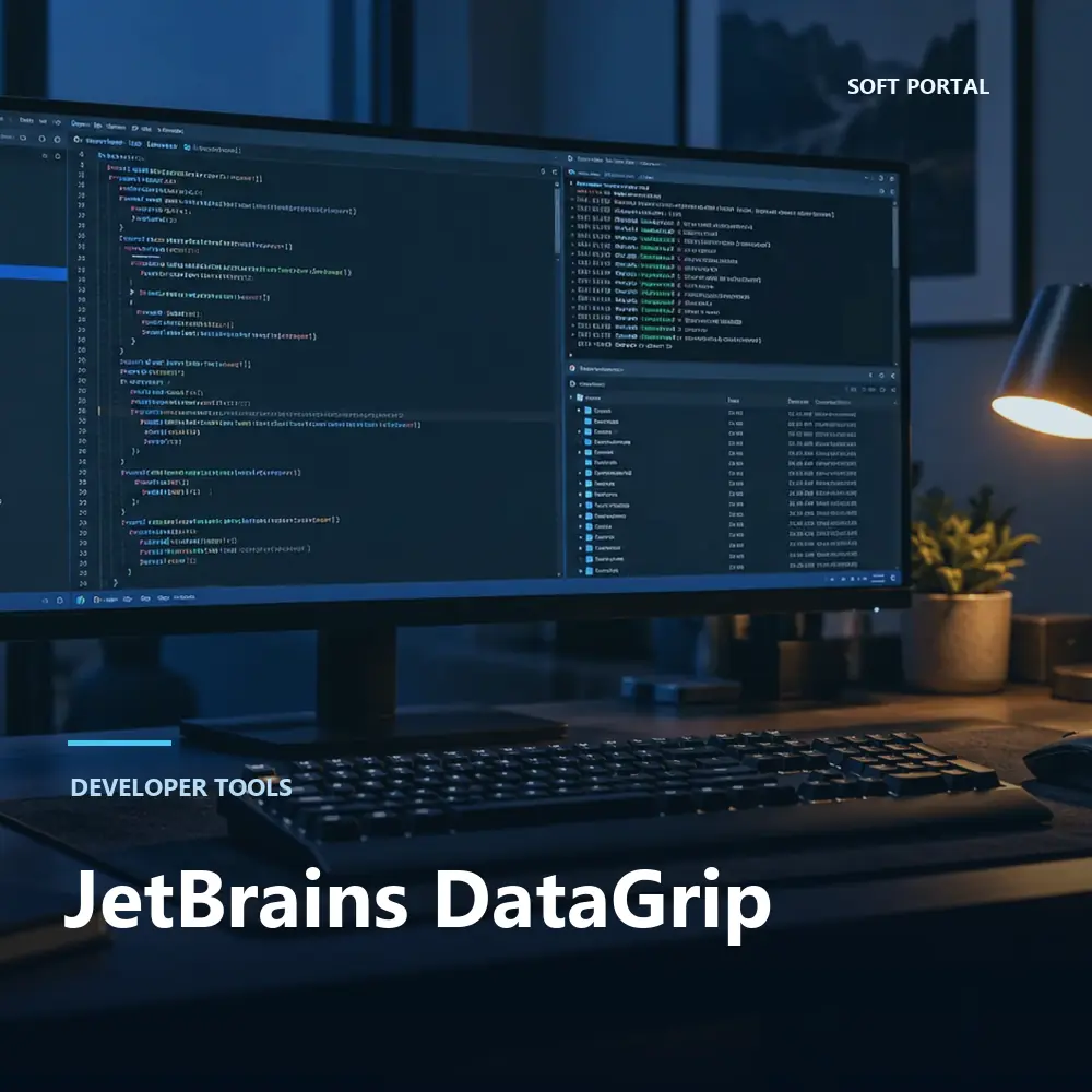Editorial artwork for JetBrains DataGrip in a Windows workspace