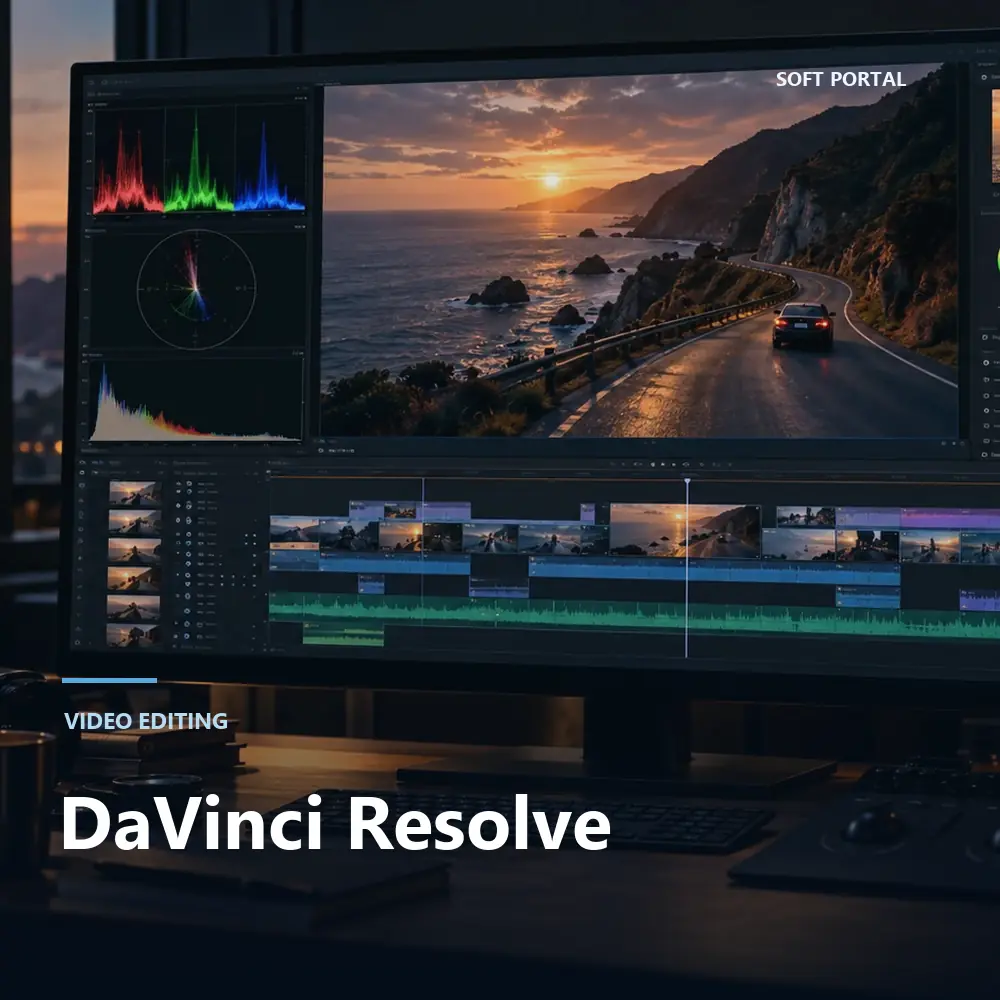 Editorial artwork for DaVinci Resolve in a Windows workspace