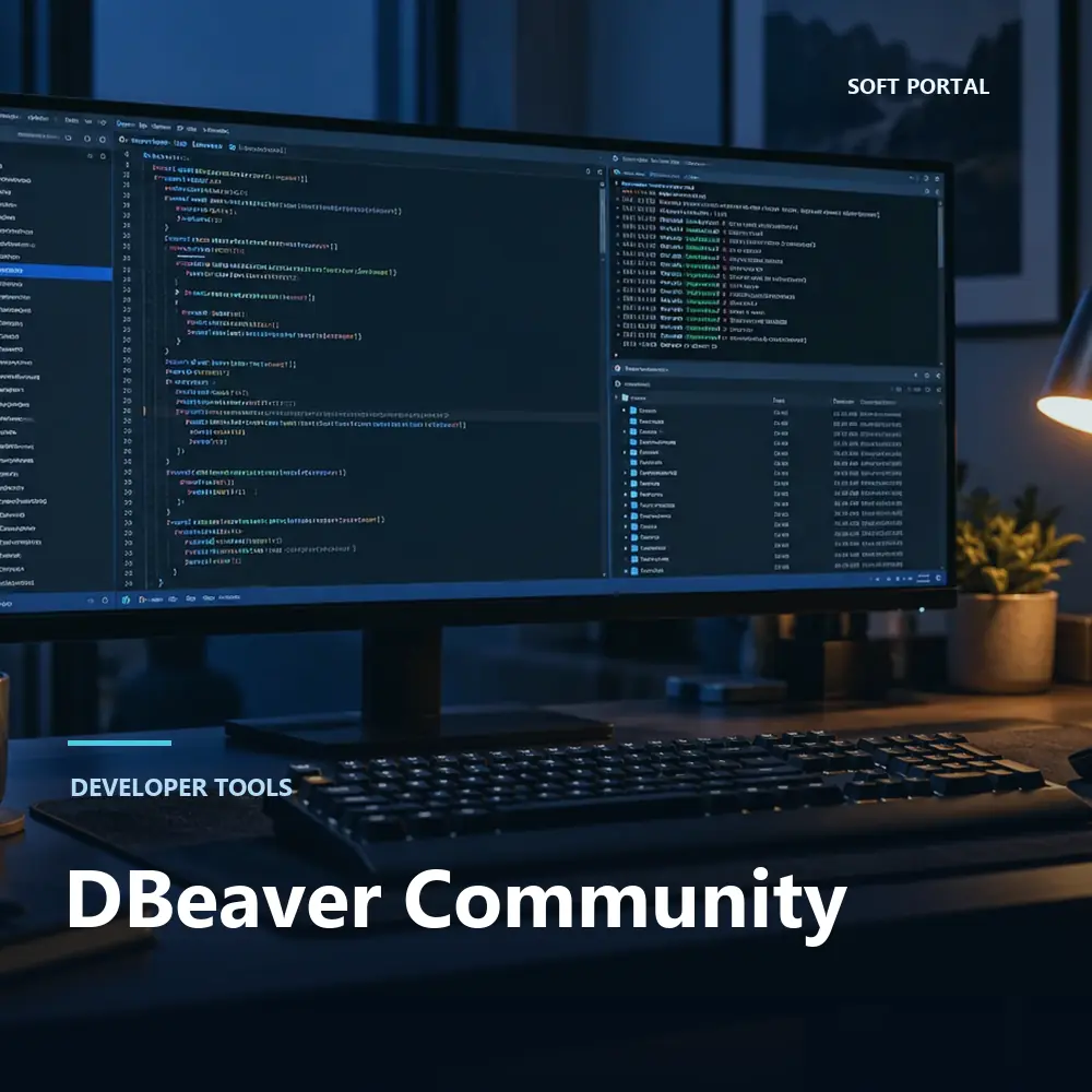 Editorial artwork for DBeaver Community in a Windows workspace
