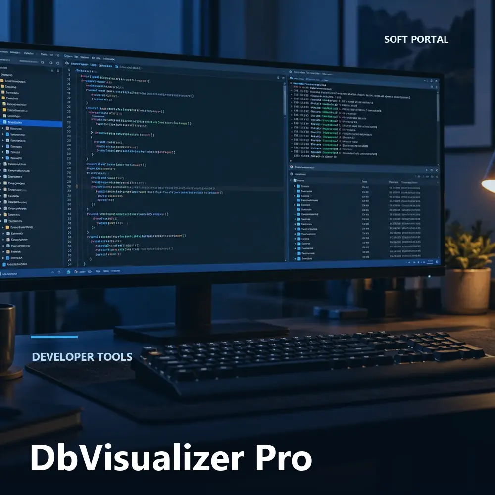 Editorial artwork for DbVisualizer Pro in a Windows workspace