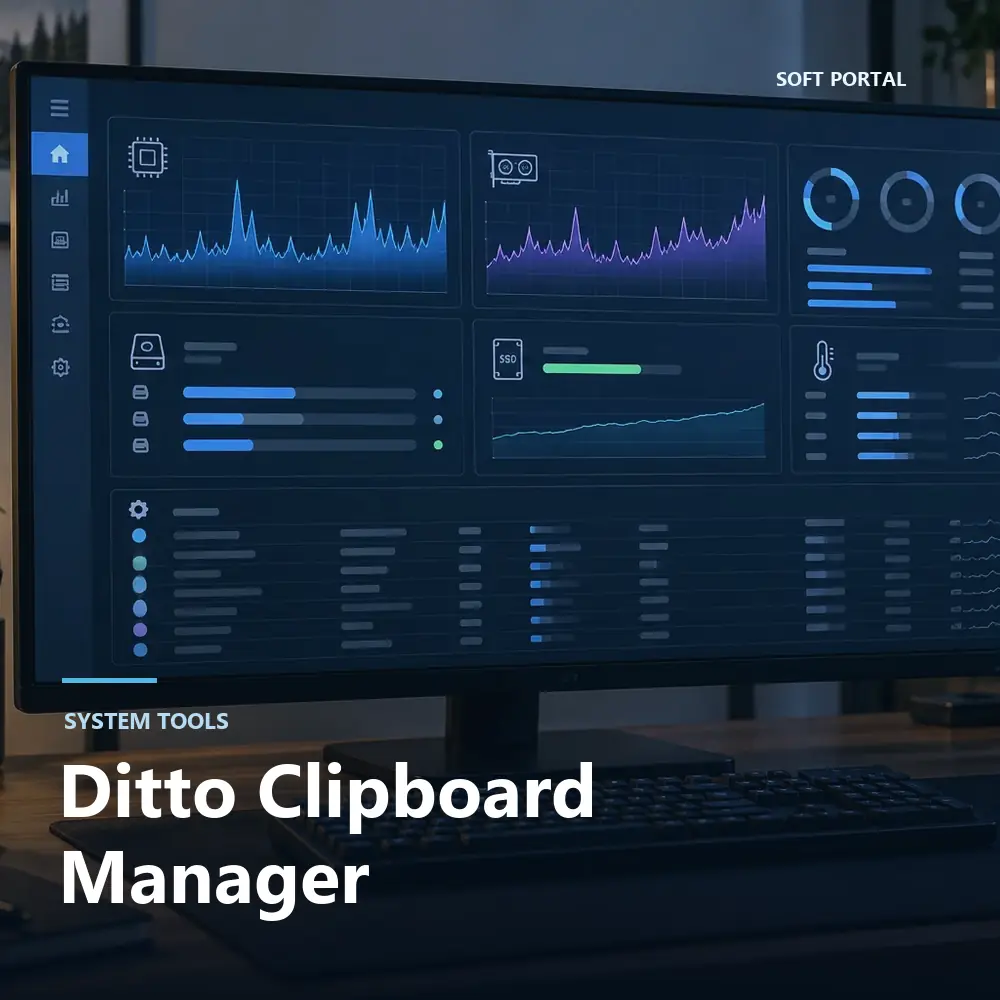 Editorial artwork for Ditto Clipboard Manager in a Windows workspace