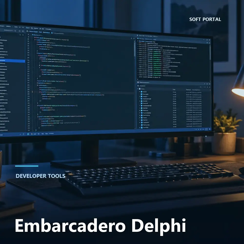 Editorial artwork for Embarcadero Delphi in a Windows workspace
