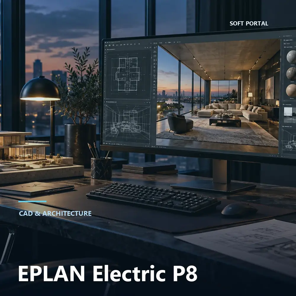 Editorial artwork for EPLAN Electric P8 in a Windows workspace