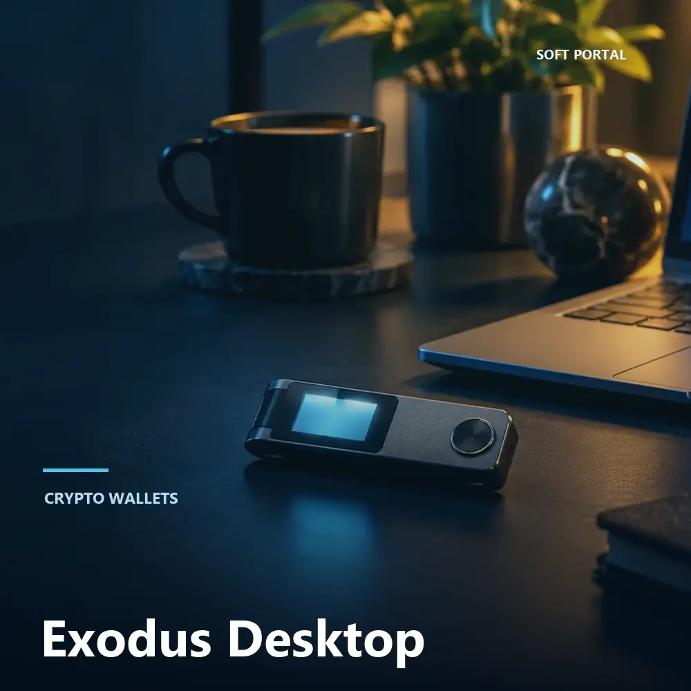Editorial artwork for Exodus Desktop in a Windows workspace