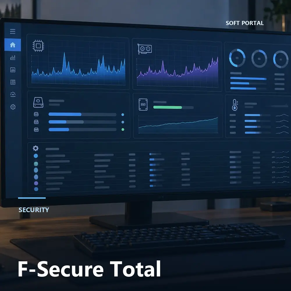 Editorial artwork for F-Secure Total in a Windows workspace
