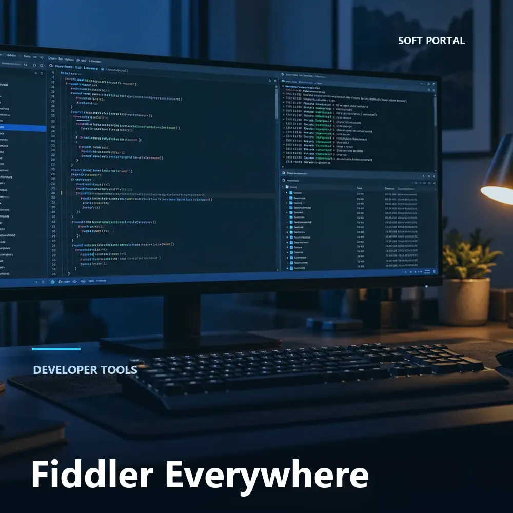 Editorial artwork for Fiddler Everywhere in a Windows workspace