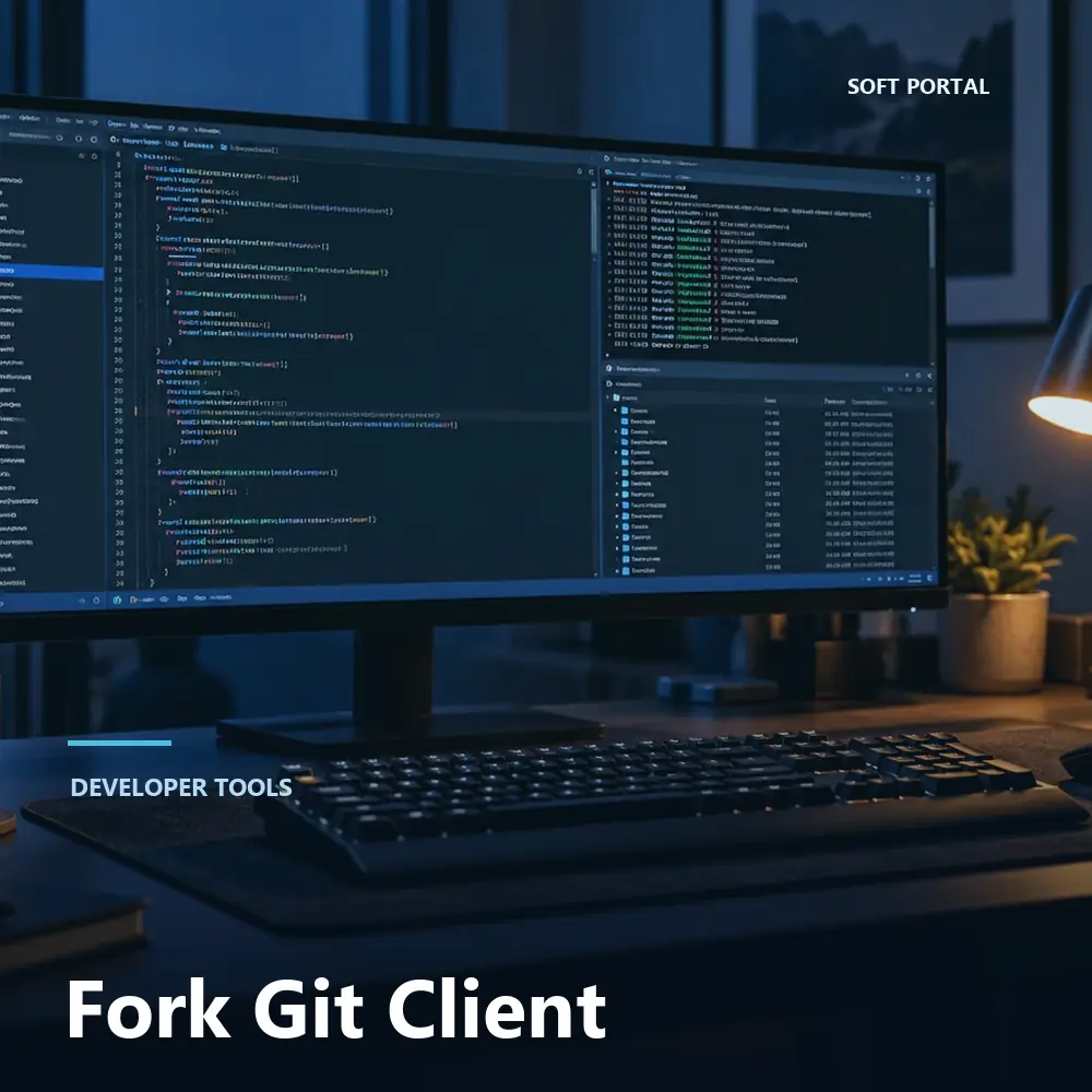 Editorial artwork for Fork Git Client in a Windows workspace