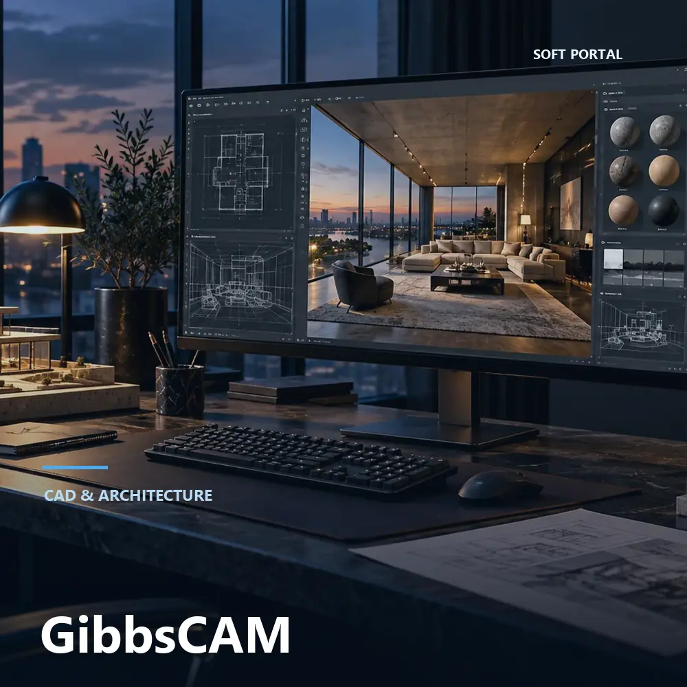 Editorial artwork for GibbsCAM in a Windows workspace