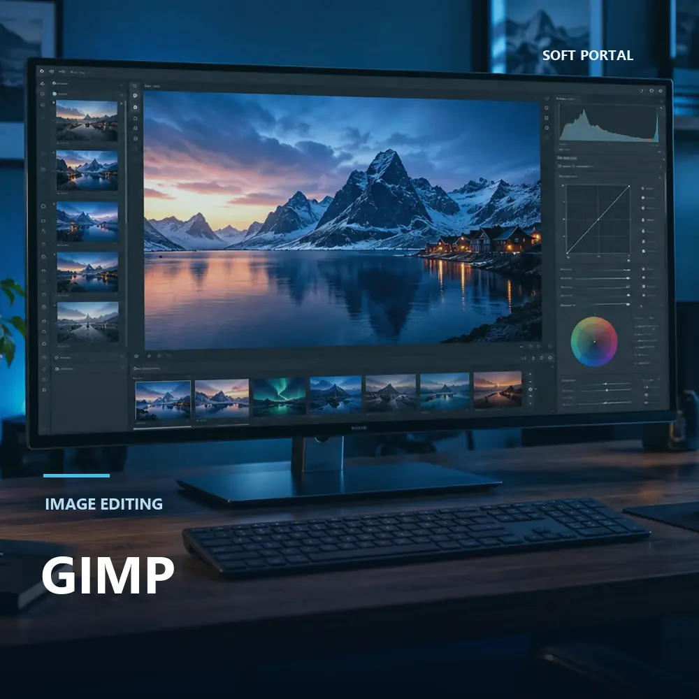 Editorial artwork for GIMP in a Windows workspace