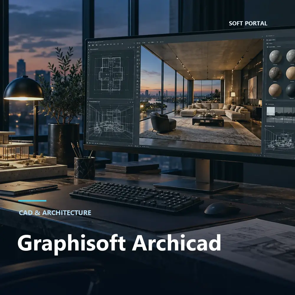 Editorial artwork for Graphisoft Archicad in a Windows workspace