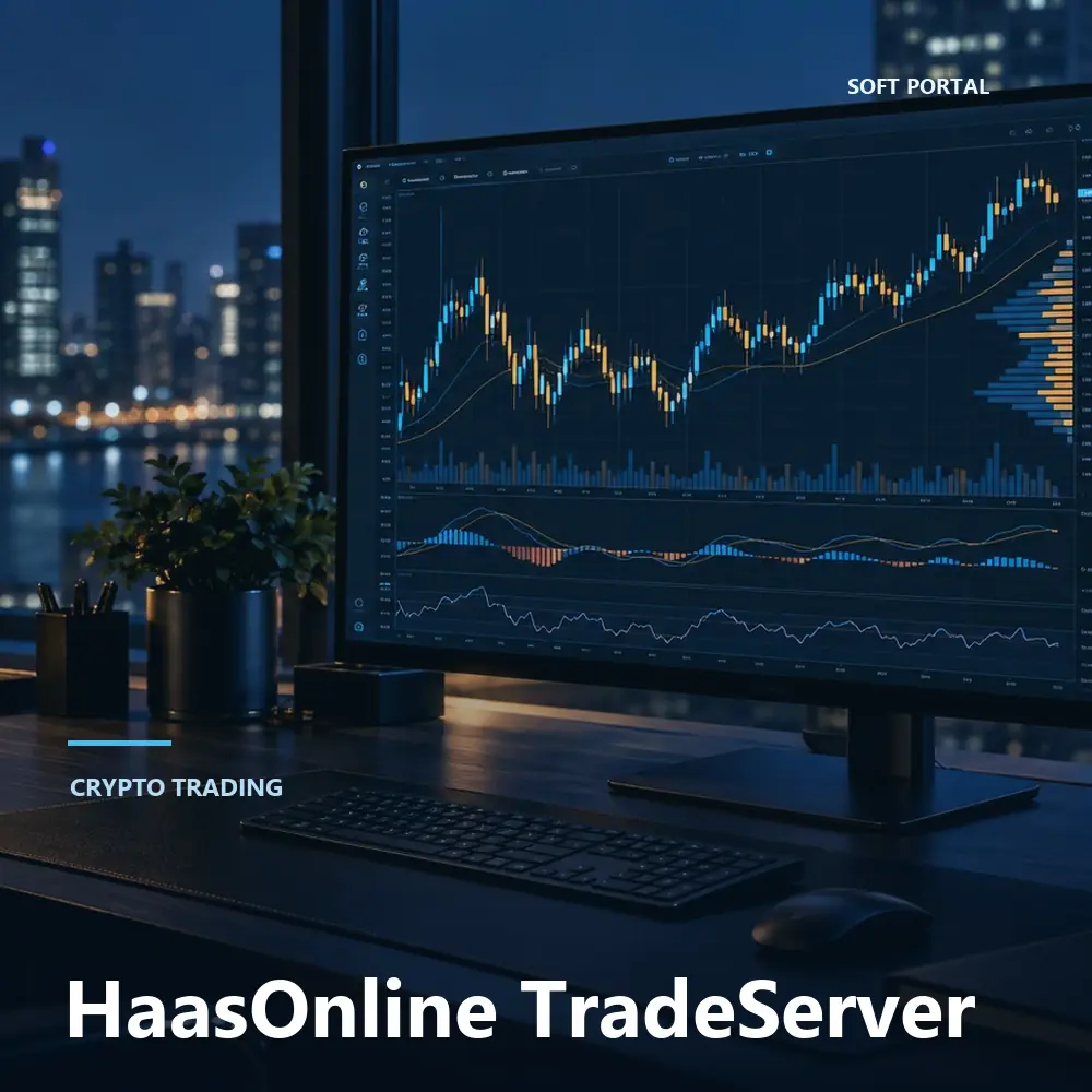 Editorial artwork for HaasOnline TradeServer in a software workspace