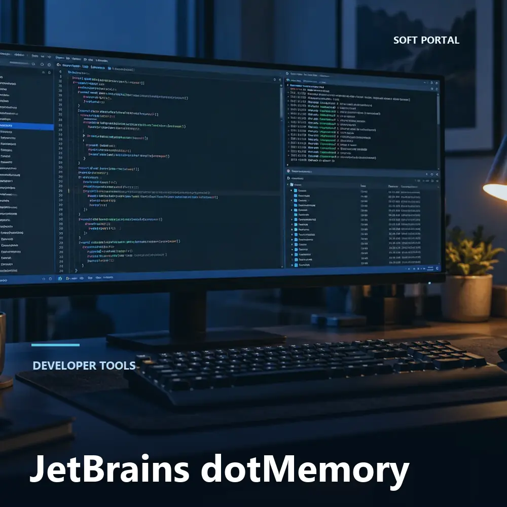 Editorial artwork for JetBrains dotMemory in a Windows workspace