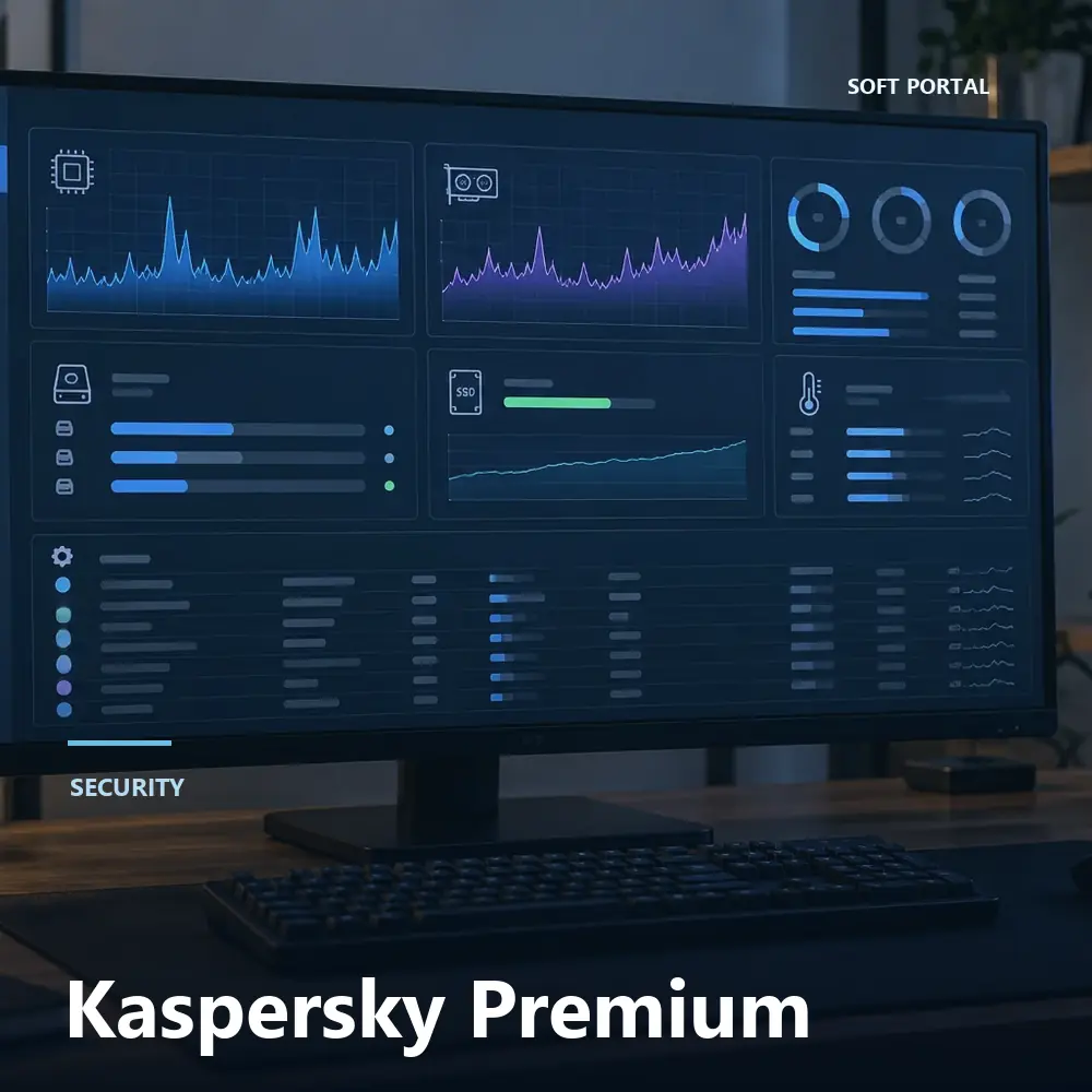 Editorial artwork for Kaspersky Premium in a Windows workspace