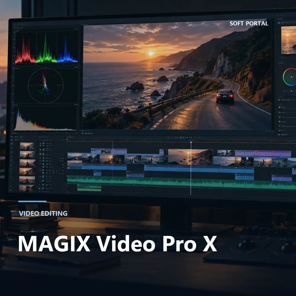 Editorial artwork for MAGIX Video Pro X in a Windows workspace