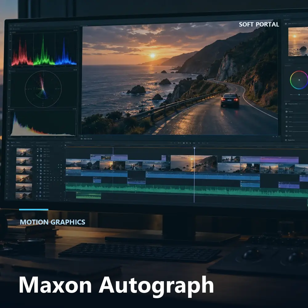 Editorial artwork for Maxon Autograph in a Windows workspace