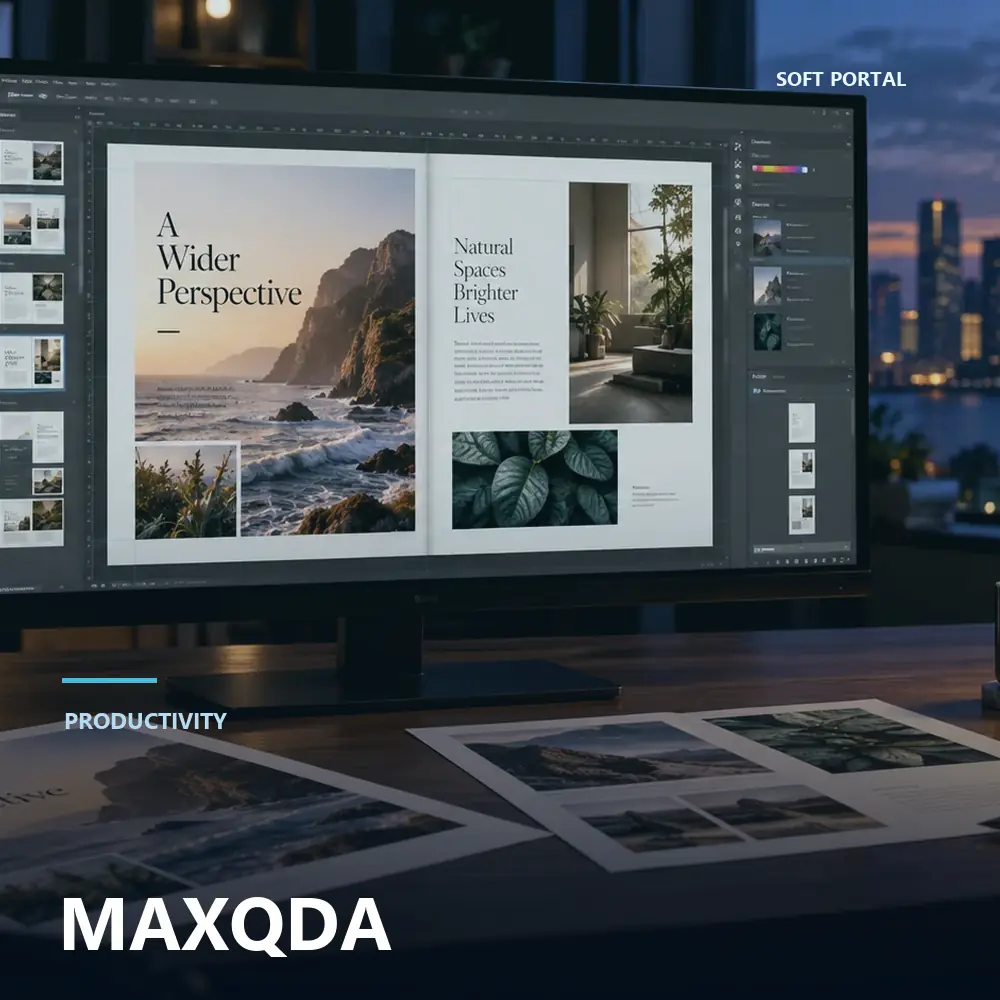 Editorial artwork for MAXQDA in a Windows workspace