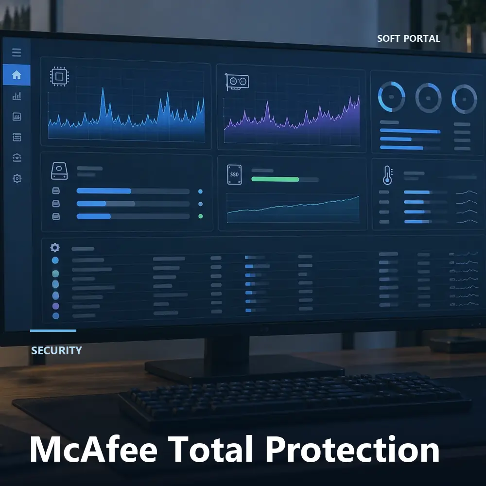 Editorial artwork for McAfee Total Protection in a Windows workspace