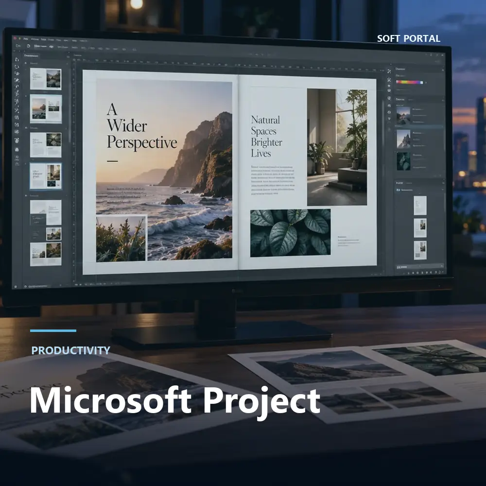 Editorial artwork for Microsoft Project in a Windows workspace