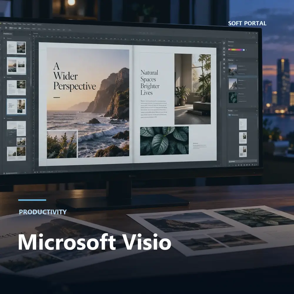 Editorial artwork for Microsoft Visio in a Windows workspace