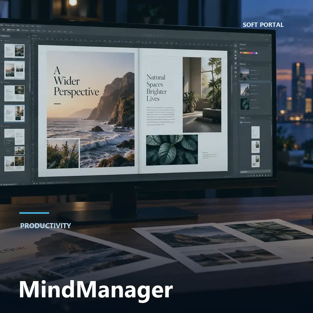 Editorial artwork for MindManager in a Windows workspace