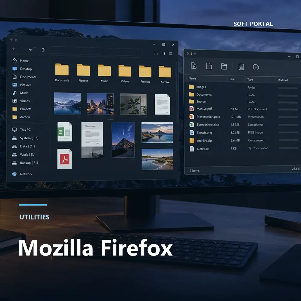 Editorial artwork for Mozilla Firefox in a Windows workspace